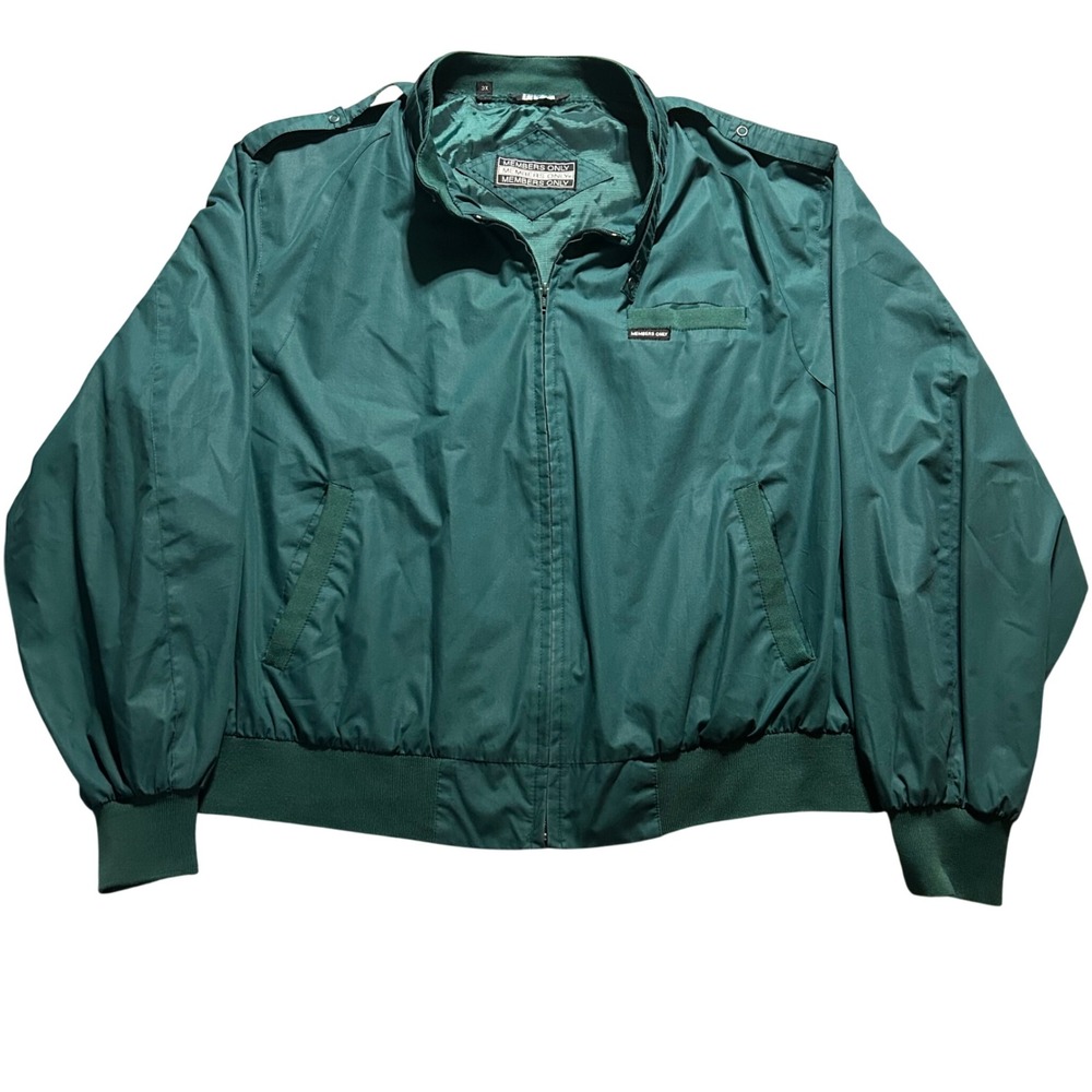 Members Only Cafe Racer Jacket Men 3X Green Vintage Epaulette Bomber Full Zip